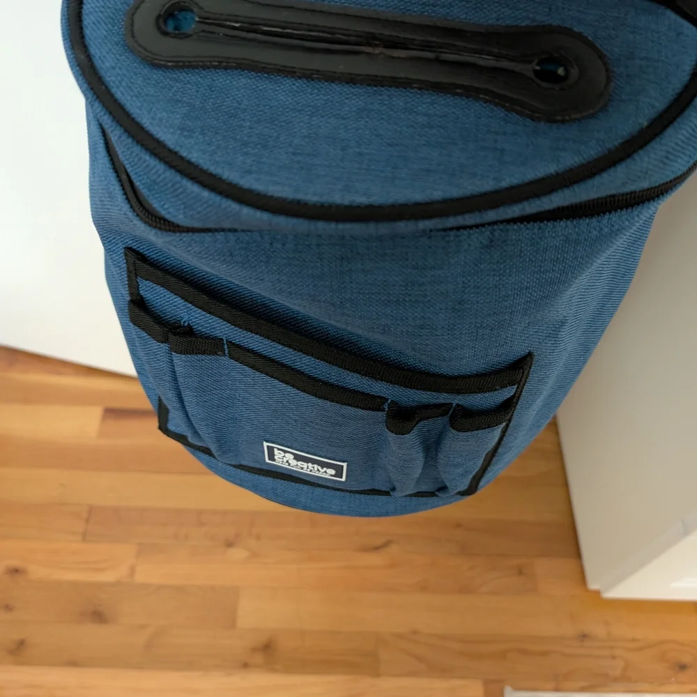 Be creative Knitting Bag Organizer Crochet Storage Blue Linen with Cotton Lining